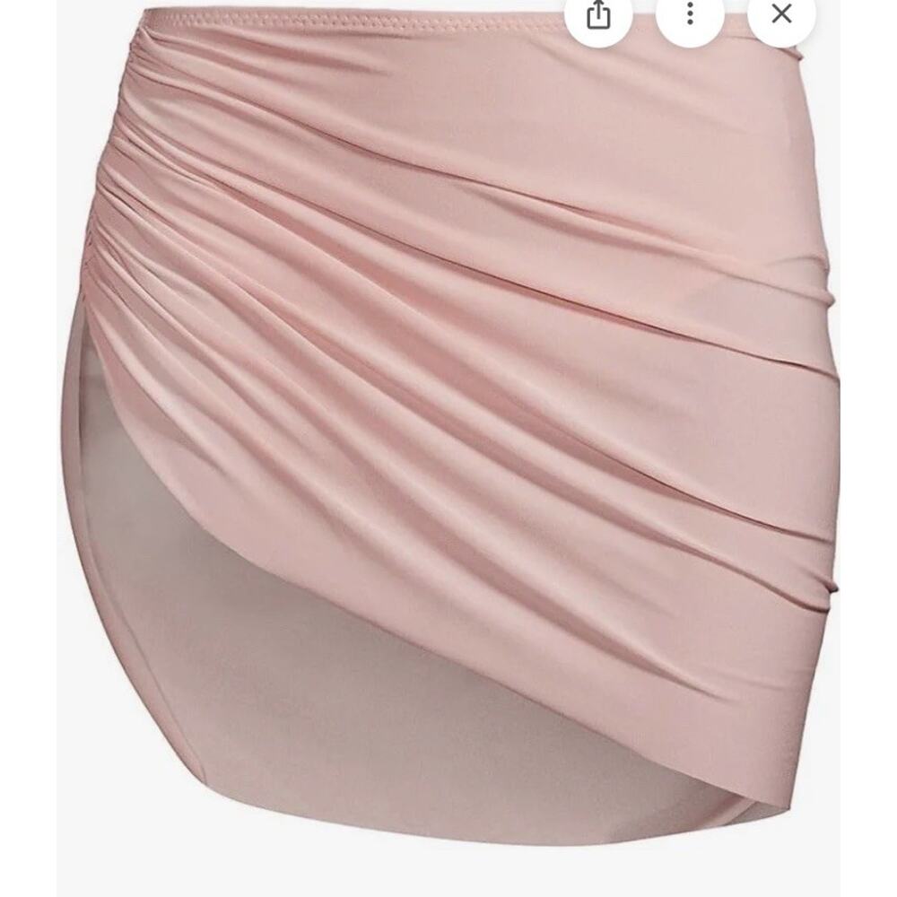 Norma Kamali Diana Swim Skirt Bottom/Side Ruching Pink Stretch Sz Sm